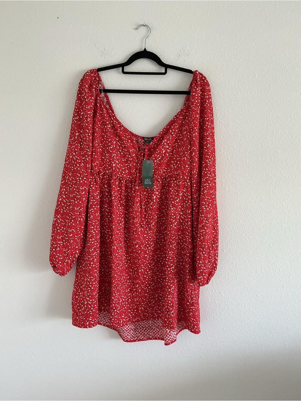 wild fable Red Floral Long Sleeve Peasant Dress